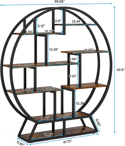 Tribesigns Round Bookcase, 5 Tiers Standing Storage Stand, 160cm High, Rustic Open Organizer for Home, Office, Living Room, Brown