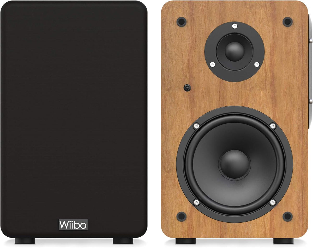 Wiibo Neo 100 Draagbare bluetooth-luidspreker, intelligente hifi-luidspreker, vermogen 100 W, paar bluetooth-luidsprekers, elegante afwerking van hout, voor rek, inclusief afstandsbediening