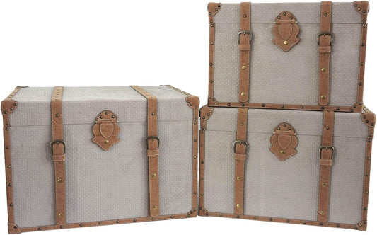 DRW Set van 3 kisten van kunstleer, grijs en bruin, 66 x 48 x 45/60 x 42 x 41/54 x 36 x 37 cm