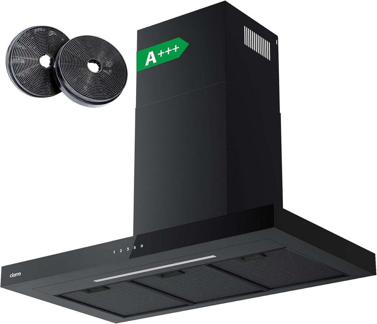 CIARRA CBCB9102 A+++ Afzuigkap 90cm 650 m³/h - Touch Control en Wifi - 4 Snelheden met Booster,afvoerstand en recirculatie afzuigkap met koolstoffilter CBCF003 - Roestvrij Staal