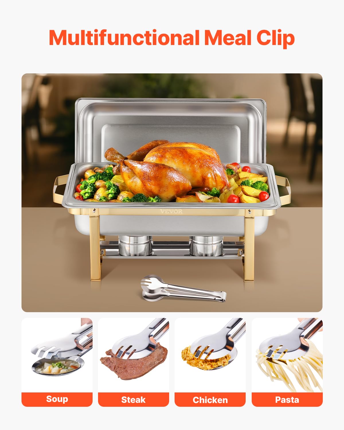 Buffetset – Buffetverwarmer – Chafing Dish – Warmhoudpan – Warmhoudset – Goudkleurig RVS – 2x 7,5 L + 4x 4 L Bakken