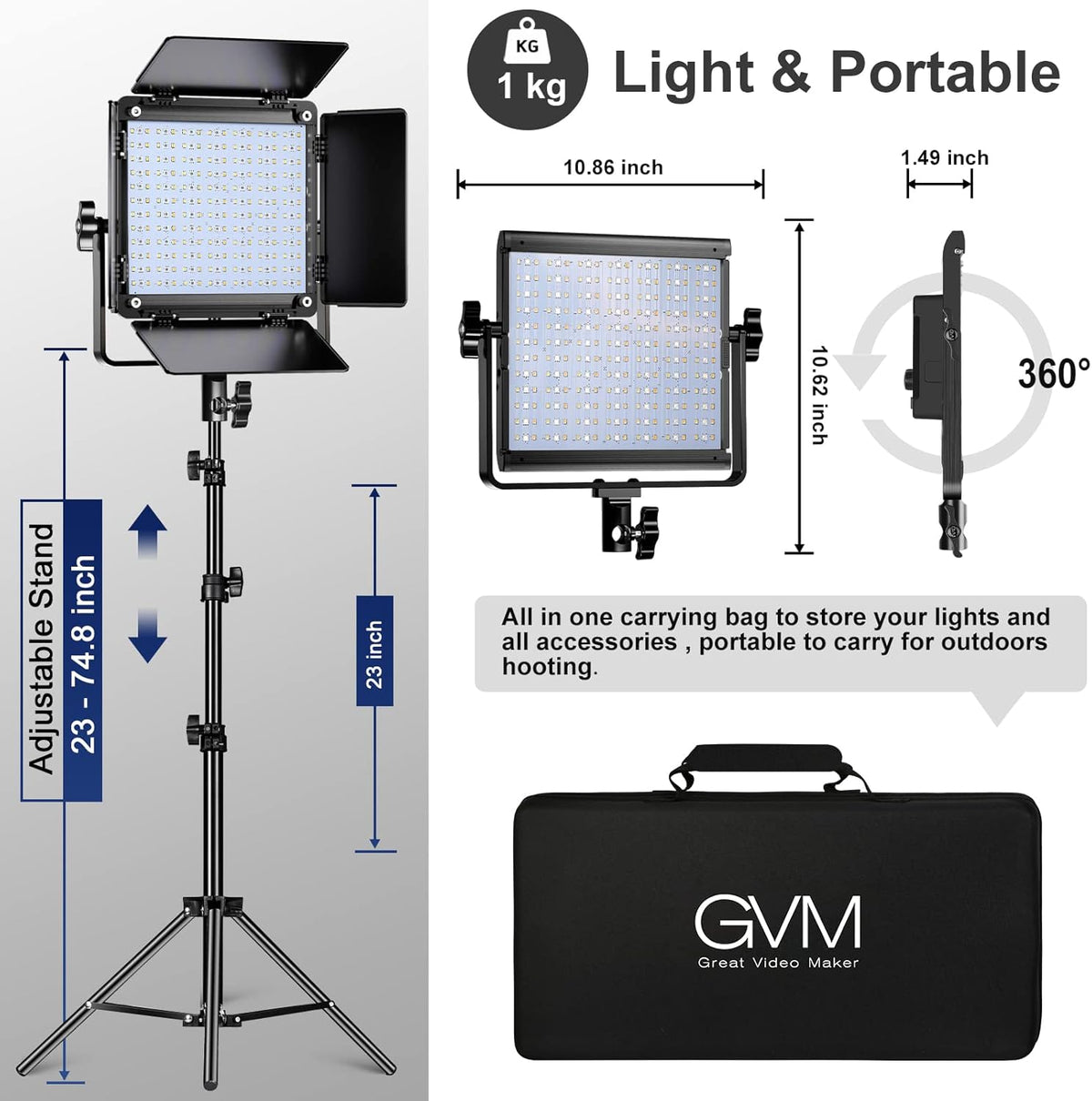 GVM RGB videolamp met statief, 800D led-fotografielamp, studiolicht, 3200 K – 5600 K, continu licht voor video, YouTube, conferentielicht, streaming, fotolicht, 18 lichteffecten, CRI97+ app-besturing