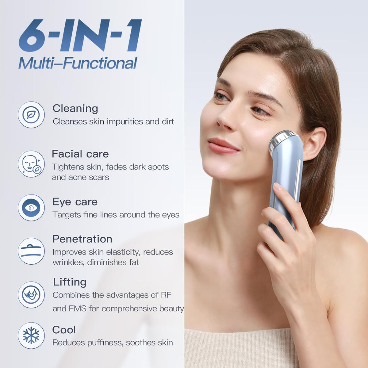 Aura2 Pro 2MHz radiofrequentie-apparaat, gezicht, 90 kHz EMS-apparaat, gezichtsmassageapparaat tegen rimpels, elektrisch tegen rimpels, voor gebruik thuis (blauw)