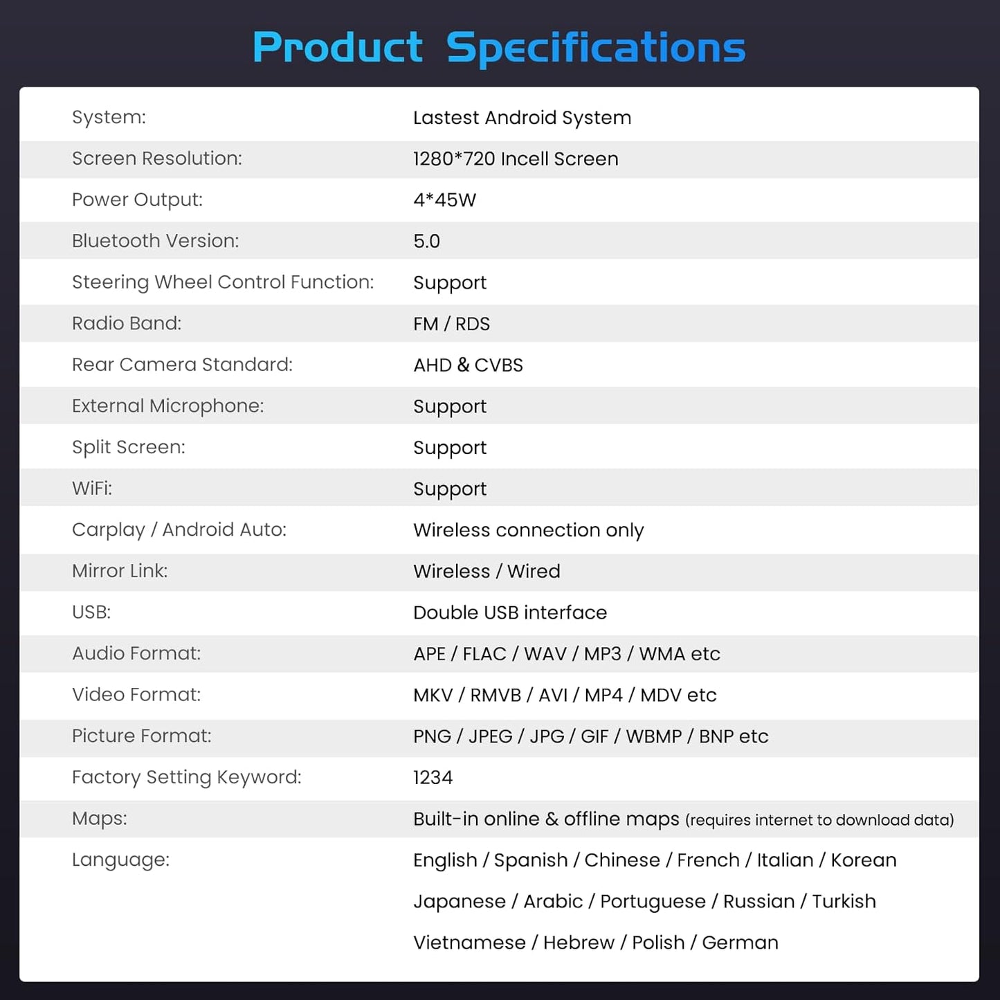 Autoradio – Auto Radio – 1-DIN Radio – Multimedia Systeem – Android Autoradio – 9 Inch In-Cell Scherm – Draadloze CarPlay & Android Auto