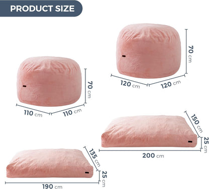 MAXYOYO Bean Bag Bed Convert from Bean Bag to Bed, Foam Bench with Shaggy Cover and Fluffy Filling for Adults, Teenagers and Guests (Pink,150 x 200 cm)