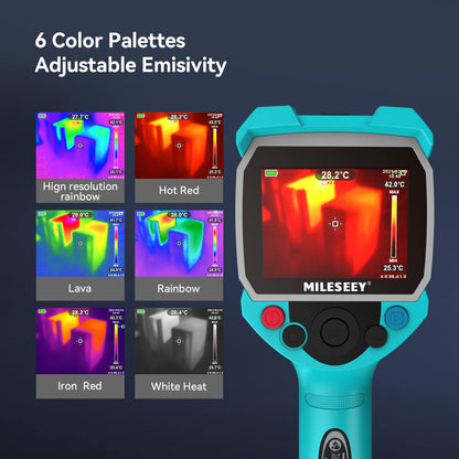 Warmtebeeldcamera, MiLESEEY Handheld 256* 192 IR-resolutie warmtebeeldcamera, 3,5 inch LCD-scherm, IP65 waterdicht, oplaadbaar, 6 paletten, thermische camera met automatische trackfunctie voor koude