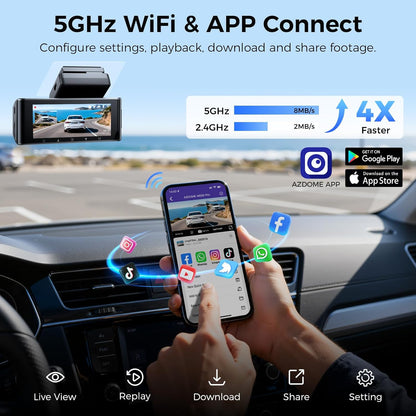 Dashcam Auto Voor en Achter – Dashboardcamera – Autocamera – Dubbele Dashcam – Auto Camera – 4K Voorcamera + 2,5K Achtercamera – 5,8GHz WiFi en GPS