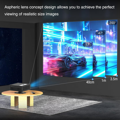 beamer Full HD 1080P Ondersteuning 4K, Smart Projector 4K met WiFi 6 BT 5.0, Mini beamer Ondersteunt Automatische Horizontale Keystone Correctie en Remote Focus
