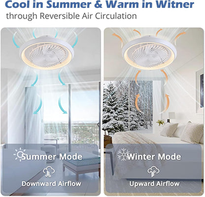 stille plafondventilator met licht en afstandsbediening APP, 49cm bladloze plafondventilatorlamp 6 snelheden 3 tinten, timer, zomer-winterfunctie (72w, wit)