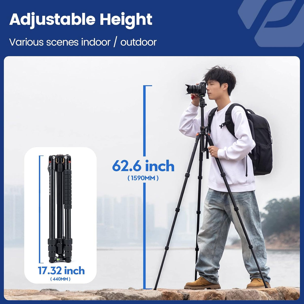 Camerastatief Met Kogelkop – Fotostatief – Reisstatief – Videostatief – Monopod – Horizontale Middenkolom 44 Cm – Verstelbare Hoogte 22,5 Tot 172 Cm