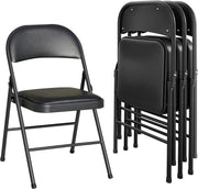 Klapstoel - Vouwstoel - Eettafelstoelen - Set van 4 - Opklapbare Stoelen - Draagbare - Makkelijk  Opbergbare - met Metalen Frame - voor Binnen - Buiten - Kantoor - Kamperen - Vinyl - 46 x 46 x 75 cm - Zwart