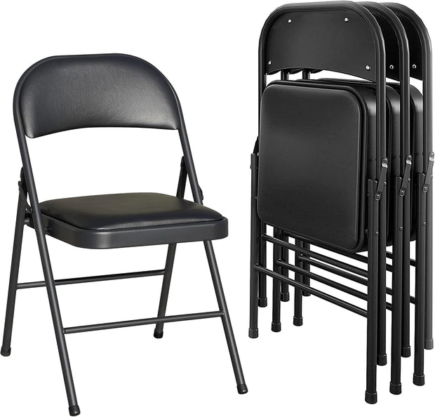 Klapstoel - Vouwstoel - Eettafelstoelen - Set van 4 - Opklapbare Stoelen - Draagbare - Makkelijk  Opbergbare - met Metalen Frame - voor Binnen - Buiten - Kantoor - Kamperen - Vinyl - 46 x 46 x 75 cm - Zwart