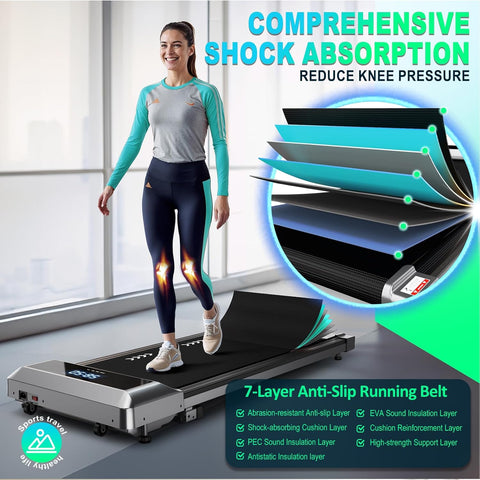 Loopband - Elektrische Loopband - Wandelpad - Wandel-Joggingmachine - met 6.5% Helling - Bluetooth-Verbinding - 2.25 pk - 1-6 km/u - 7-laagse Loopoppervlak - Zwart