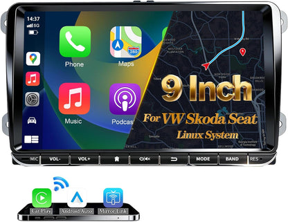 DAB+ Autoradio – Autoradio Met Scherm – Dubbele DIN Radio – Auto Multimedia Systeem – Car Audio Systeem – 9 Inch QLED Touchscreen – Draadloze Apple CarPlay & Android Auto