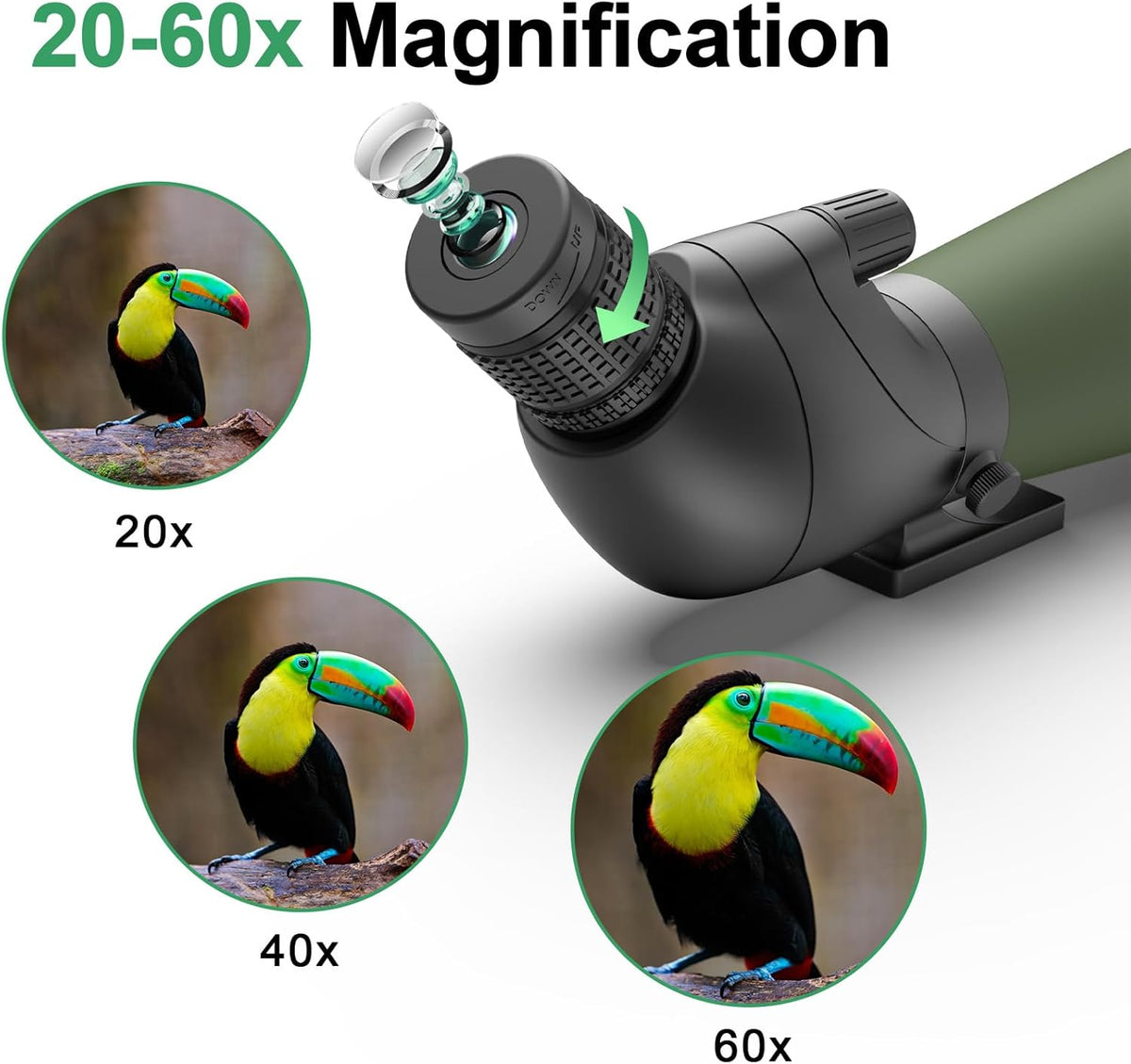 Gosky Bijgewerkt 20-60x80 spotting scope met statief en draagtas en smartphone-adapter - BAK4 schuine telescoop - waterdichte scope voor schieten, jacht, vogelobservatie, natuurlandschap