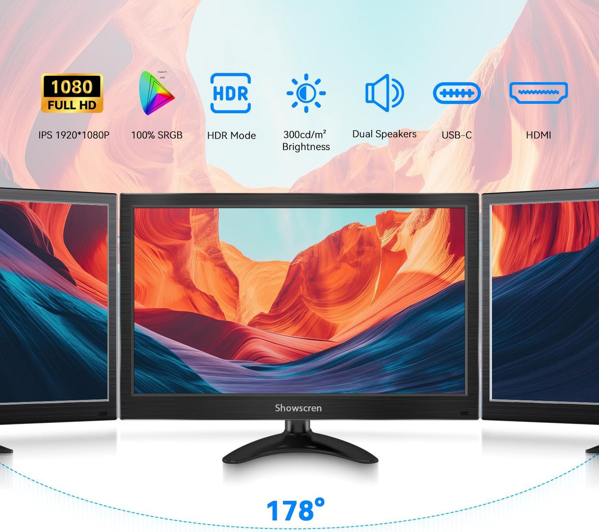 PC Screen Touch Screen 15.6 Inch Touch Portable Monitor IPS HDR 1920 x 1080 60Hz HDMI/USB C Port Monitors with Speakers for Laptop/PS4-5/Switch, VESA Compatible - QUORE