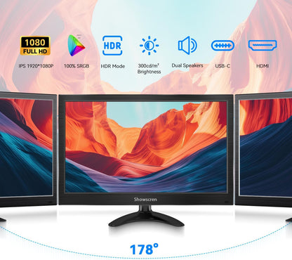 PC Screen Touch Screen 15.6 Inch Touch Portable Monitor IPS HDR 1920 x 1080 60Hz HDMI/USB C Port Monitors with Speakers for Laptop/PS4-5/Switch, VESA Compatible - QUORE