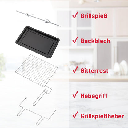 ICQN 50 liter mini oven | 1400 W | Circulerende lucht | Pizzaoven | Dubbele beglazing | Braadspit | Timer | Inclusief bakplaten set | Elektrische mini-oven | 40 ° -230 ° C | Geëmailleerd | zwart