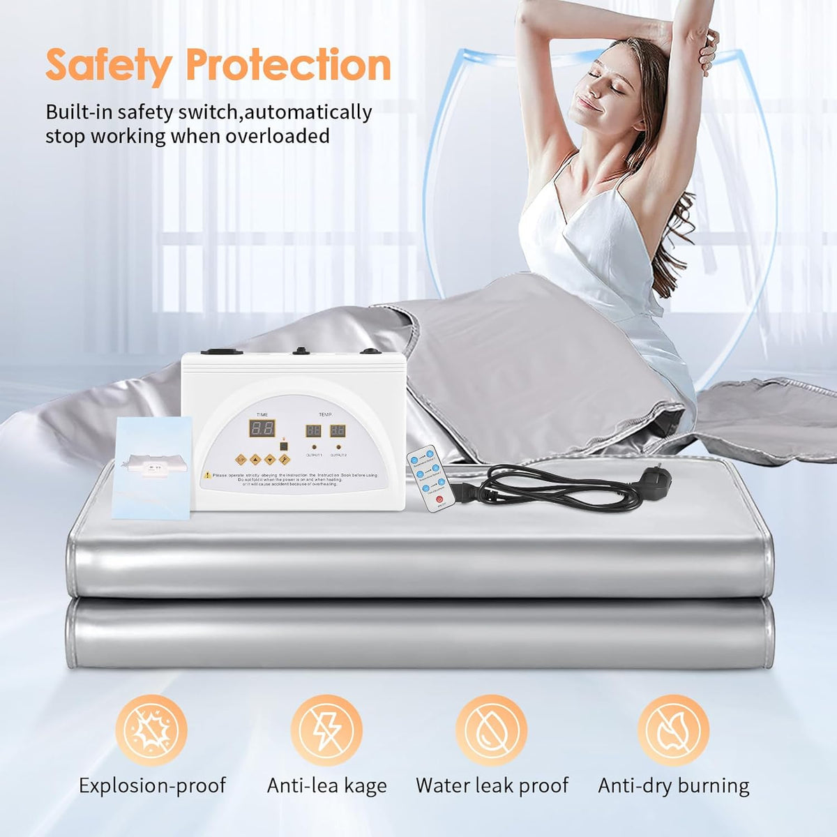Aomdom Infrared Sauna Blanket, 2 Zones, Far Infrared Sauna Blanket, Professional, Portable Thermal Blanket for Infrared Therapy Far Home Spa for Detox, Fitness, Beauty, Silver - QUORE