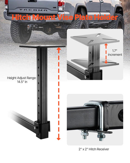 VEVOR Heavy-Duty Pipe Chain Vise, 1/8"-5" Pipe Capacity, 26" Robust Chain & Cast Iron Base, Hitch Mount Vise Plate Holder with Adjustable Height - Fits 2" x 2" Receiver