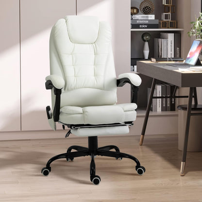 Vinsetto Massagestoel, bureaustoel, ergonomische stoel met verstelbare hoogte, rugleuning kantelbaar en bekabeld, voetensteun, 360° draaibaar, wit