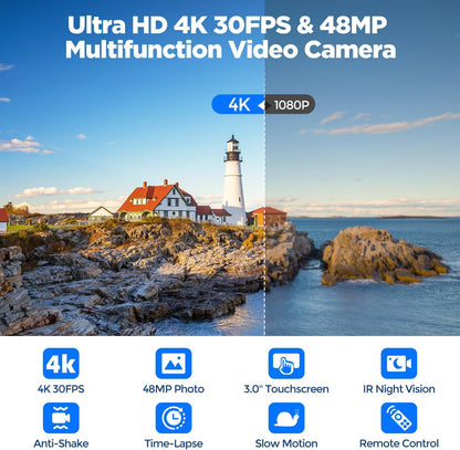 Videocamera Camcorder – 4K Videocamera – Vlogging Camera – YouTube Camera – Webcam Video Camera – 16x Digitale Zoom – 3 Inch 270° Draaibaar Touchscreen