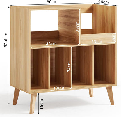 Draaitafelstandaard Houten – Platenspelerstandaard – Vinyl Opbergkast – Platenkast – Muziekmeubel – Voor Meer Dan 300 Vinylplaten – 4 Brede Vakken