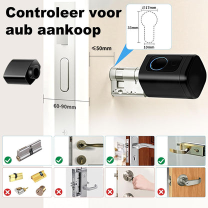 Deurslot – Vingerafdrukslot – Elektronisch Slot – Smart Lock – RFID Deurslot – Verstelbare Lengte 60-90 mm – Bluetooth & App Ontgrendeling