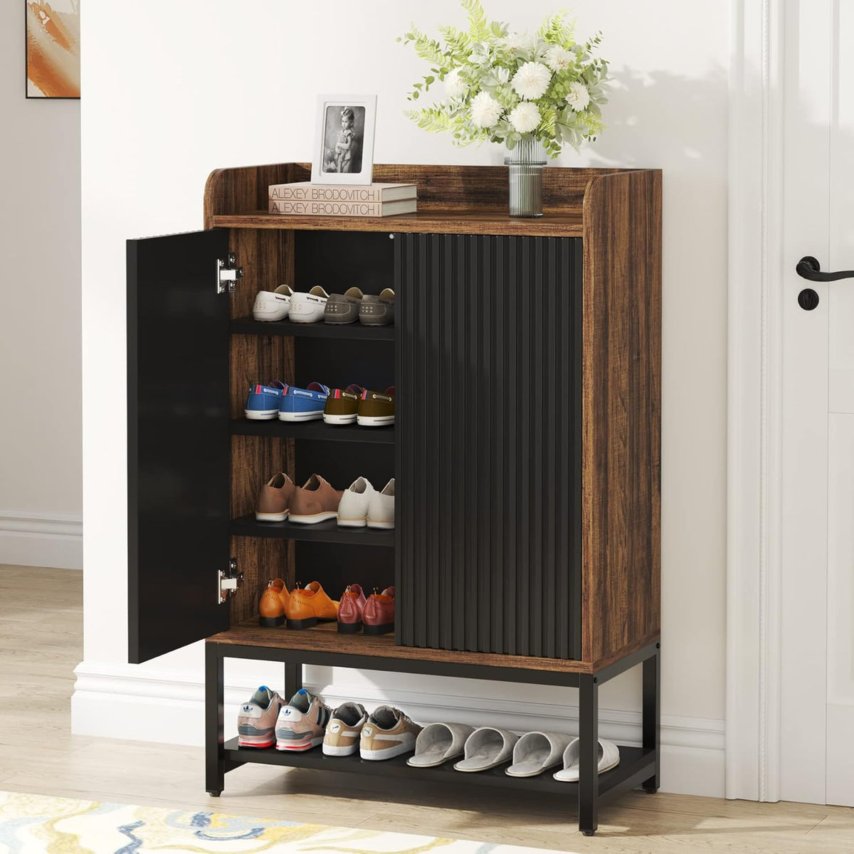 Tribesigns Shoe Cabinet 73 x 35 x 105 cm, 5 Tier Storage Cabinet with Doors for Entrance, Hallway, Wooden Shelf for 15 to 20 Pairs