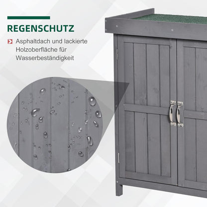 Outsunny Garden Cabinet, Tool Shed with Double Door, Tool Shed with 2 Compartments, Weatherproof Pine Wood, Dark Grey 74 x 43 x 88 cm - QUORE