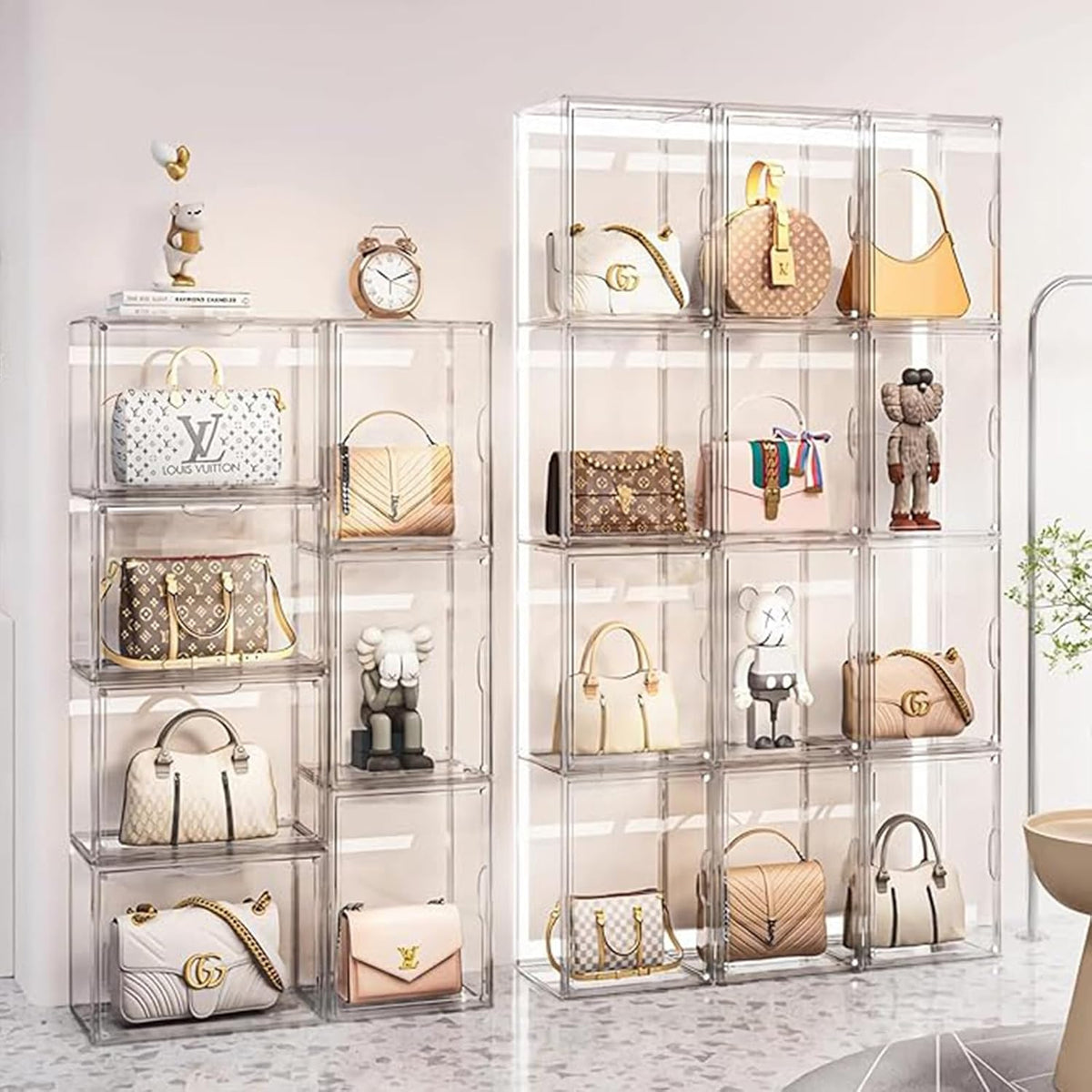 Tentoonstellingsvitrine van acryl met deur voor verzamelvitrines, vitrine, plexiglas, voor handtas, figuren, Funko Pop, zelfmontage (6, 36 x 27 x 27 cm)