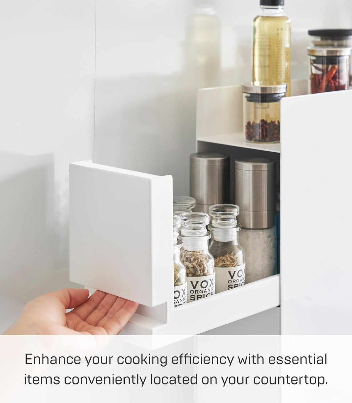 Yamazaki 4334 TOWER 2~Tiered Sliding Seasoning Rack, white, Steel/Polypropylene, 12.5 x 50~93 x 52.5 cm