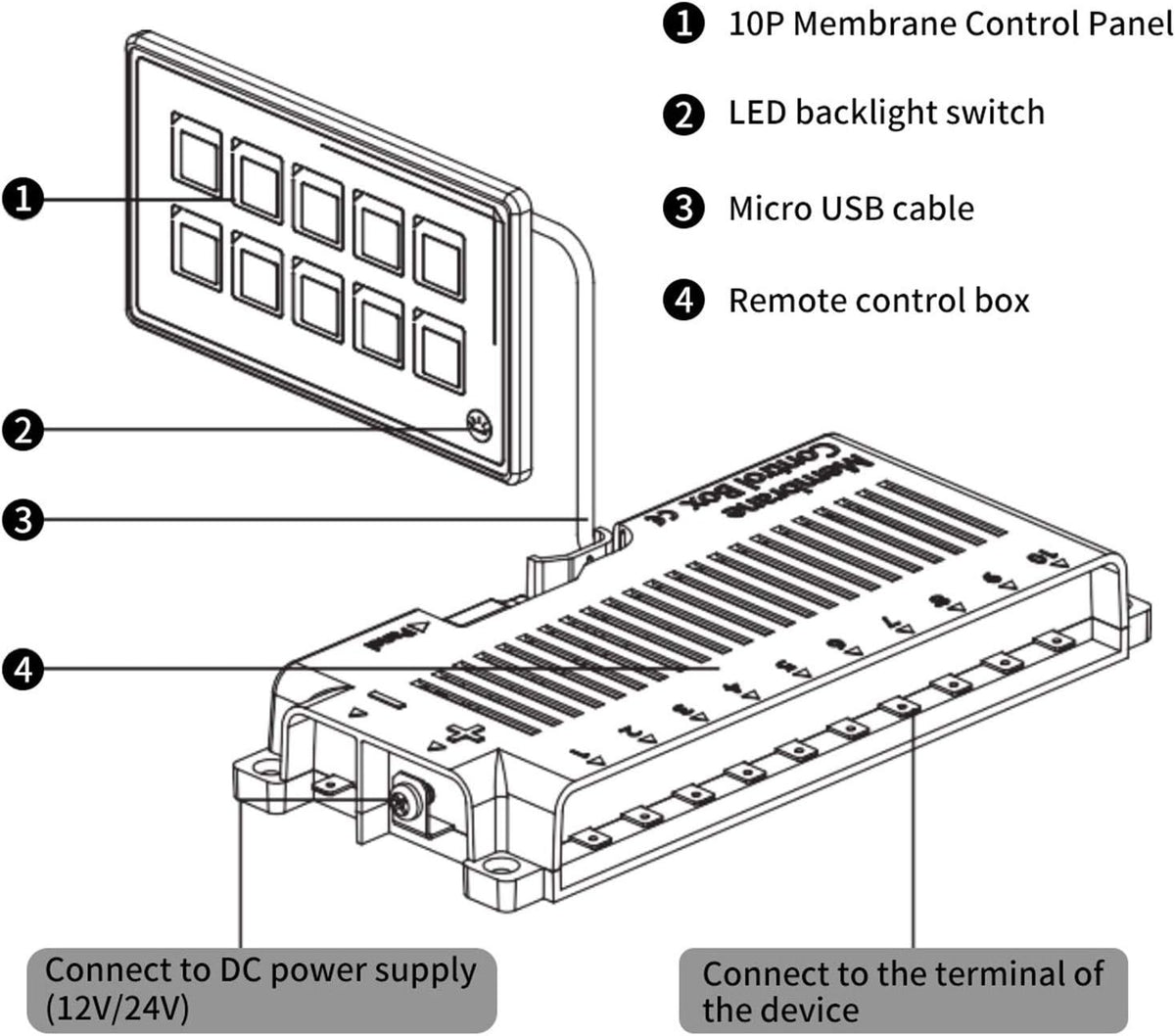 Bedieningsschakelpaneel, 10P Membraanbediening Schakelpaneel Bluetooth APP-bediening met Achtergrondverlichtingsmodule LED Touch Ingebouwde PPTC voor RV-boot