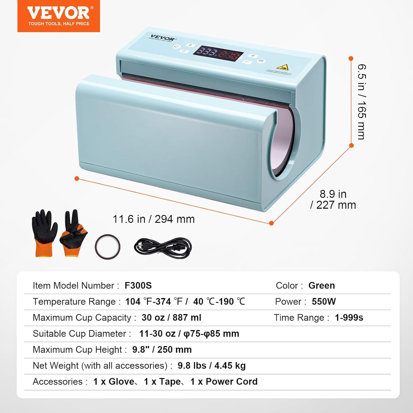 VEVOR Warmtepers voor kopjes, automatisch, 325-887 ml, diameter 75-85 mm, sublimatiemachine temperatuur instelbare tijden, snelle en gelijkmatige verwarming, voor het overbrengen van foto's op beker