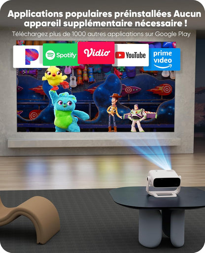 Beamer 2025 met geïntegreerde app – draagbare projector full hd 1080p 650ANSI, retroprojector ondersteunt 4K WiFi Bluetooth, trapeziumcorrectie auto en 4P, compatibel met iOS Android HDMI