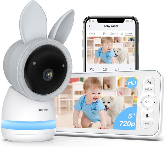 ARENTI 2,5 K/4 MP babymonitor, wifi, 355° kindercamera met monitor, 2,4 GHz & 5 GHz babymonitor, video met nachtzicht, geluidsherkenning, bidirectionele audio, borstherinnering