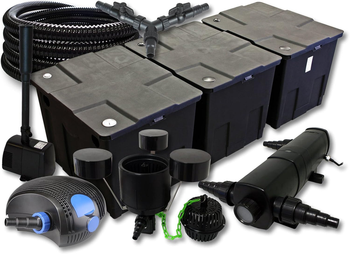 SunSun vijverfilterset voor 90.000 l met UVC 36W, ECO-pomp 100 W, slang 25 m en fontein