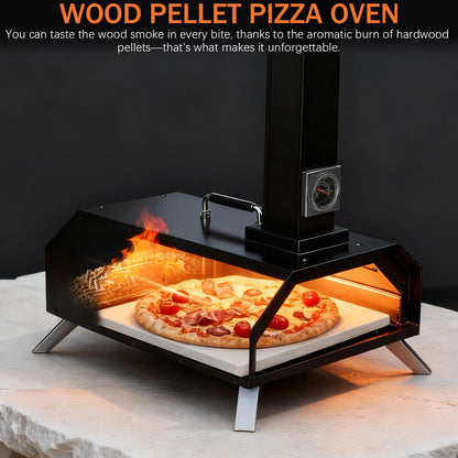 Draagbare opvouwbare 11 inch houtpellets pizzaoven, buitengebruik met ingebouwde thermometer en vierkante pizzasteen, geweldig voor kamperen, achtertuin, terras, tuin en feesten