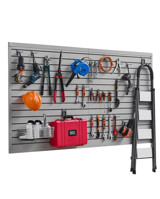 VEVOR Gereedschapswand, 1225 x 2450 x 20 mm, pvc-garagelamellenwand met accessoires, 136 kg per plaat, lamellenwandpaneel met koppelingsstructuur en doe-het-zelf-gesneden, geschikt voor opslag en