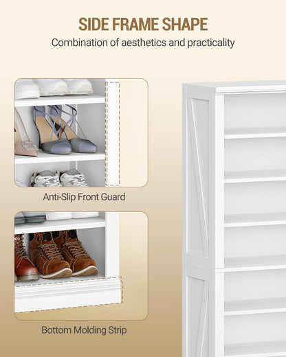 Hzuaneri Shoe Cabinet, Freestanding Shoe Chest with 21-24 Pairs, Adjustable Shelves, Shoe Rack for Entrance, Living Room, Bedroom, 62.5 x 30.5 x 145.5 cm, White SR52803X