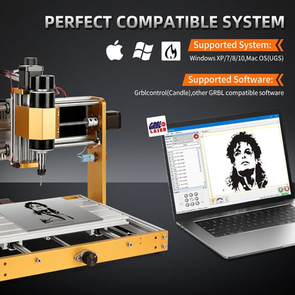 LUNYEE Volledig metalen 500W CNC-Freesmachine, 3018 PRO MAX CNC-machine, 3-assige eindschakelaars en noodstop, met GRBL offline besturing voor het zagen van hout acryl MDF-kunststof