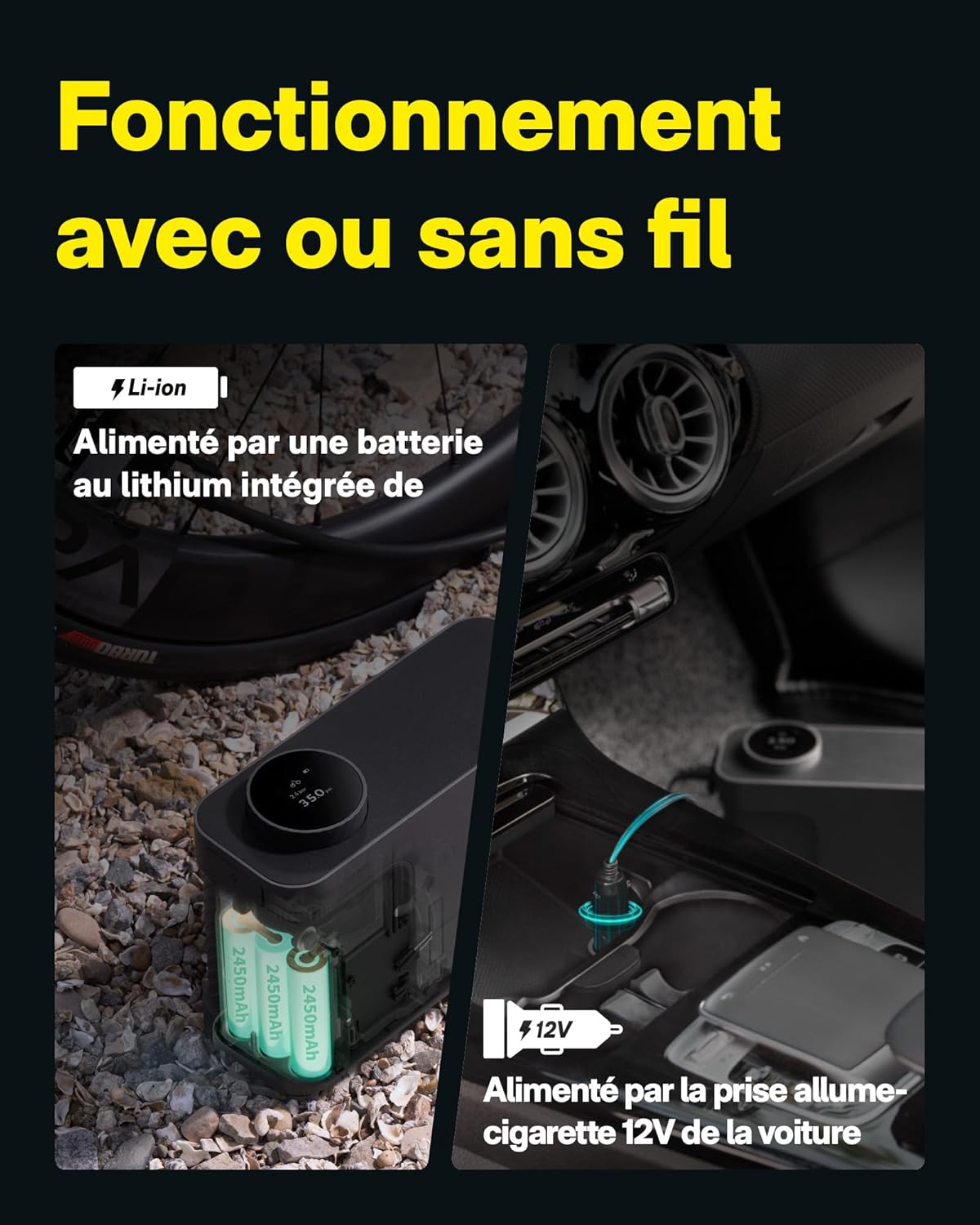 HOTO Elektrische luchtpomp Master, draadloze draagbare bandenpomp voor auto en fiets, 9 modi, dual power voor SUP, kajak, luchtmatras, tent en zwembadaccessoires