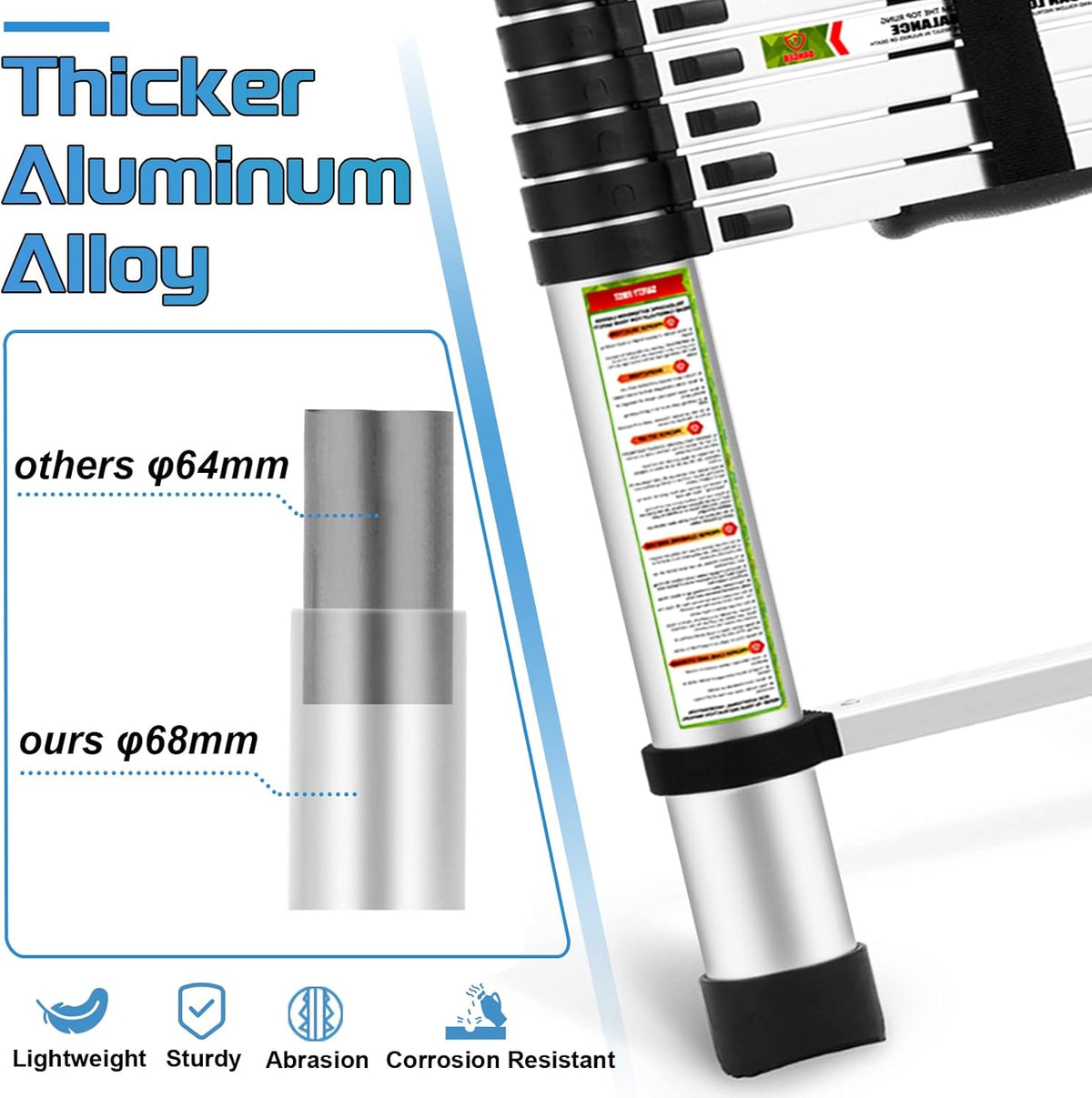 Rikade Telescopische ladder en zolderladder, 3,2 m, robuust aluminium met antislipvoeten, 150 kg capaciteit voor camper, zolder, dak en multi-oppervlak gebruik