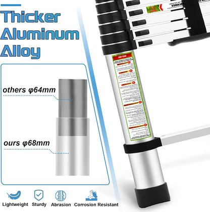 Rikade Telescopische ladder en zolderladder, 3,2 m, robuust aluminium met antislipvoeten, 150 kg capaciteit voor camper, zolder, dak en multi-oppervlak gebruik