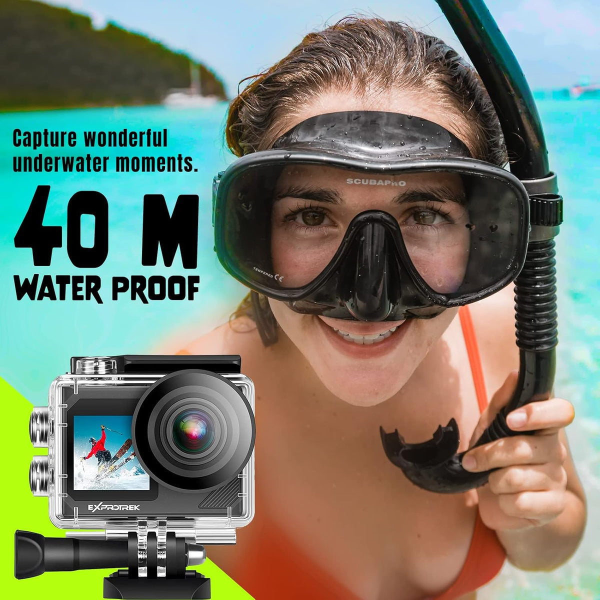 E-A-F Action Cam, 4K 30fps Ultra HD, 40m 100ft waterdichte onderwatercamera, wifi, 170° ultragroothoek, afstandsbediening, 2 accu's en helmaccessoire-kit