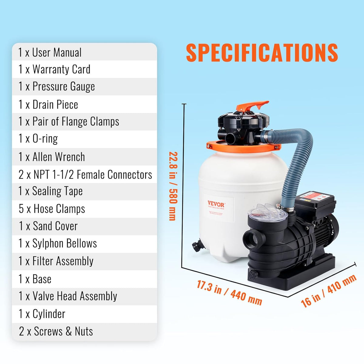 VEVOR Zandfilterpomp met 3000 GPH, voor bovengrondse vloeren, zandfilter 30,5 cm (12 inch), zwembadpomp met 1/2 pk, digitale programmeertimer, combiset van filters met