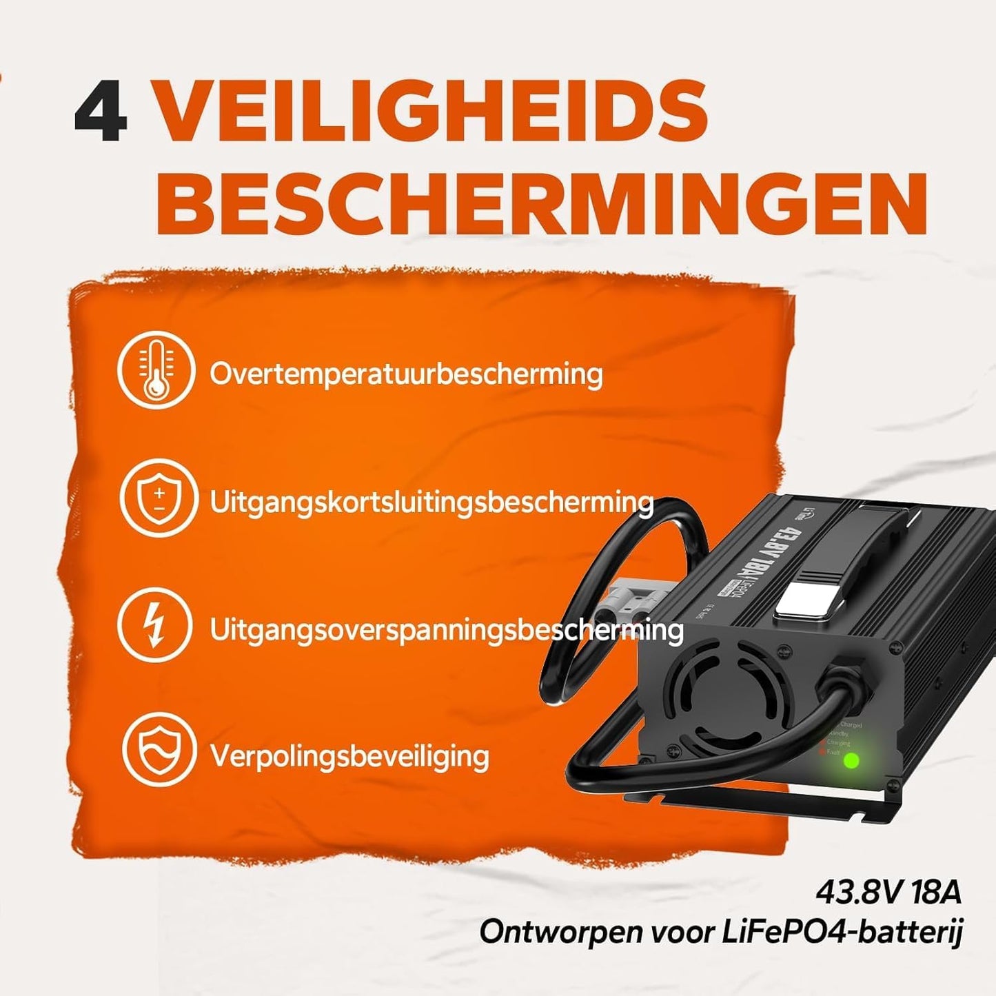 LiFePO4 Oplader – Lithium Batterijlader – Acculader – Smart Charger – 36 V 18 A – 43,8 V Laadspanning – Meervoudige Veiligheidsbescherming met LED-Display