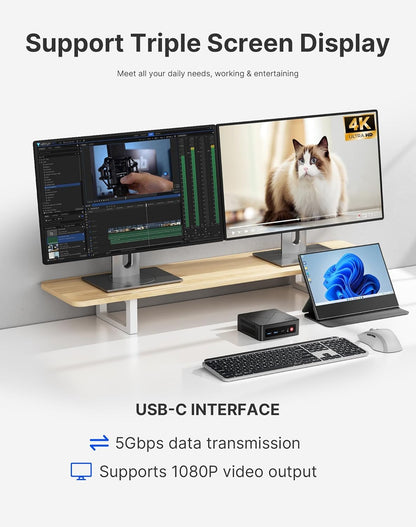 C4 Mini PC with Ryzen 5 3550H Processor (up to 3.7GHz), 16GB RAM 512GB SSD, Triple Display Support/USB 3.2/Dual RJ45 LAN/Wi-Fi 5/BT 5.0, Mini Desktop PC for Home Office - QUORE