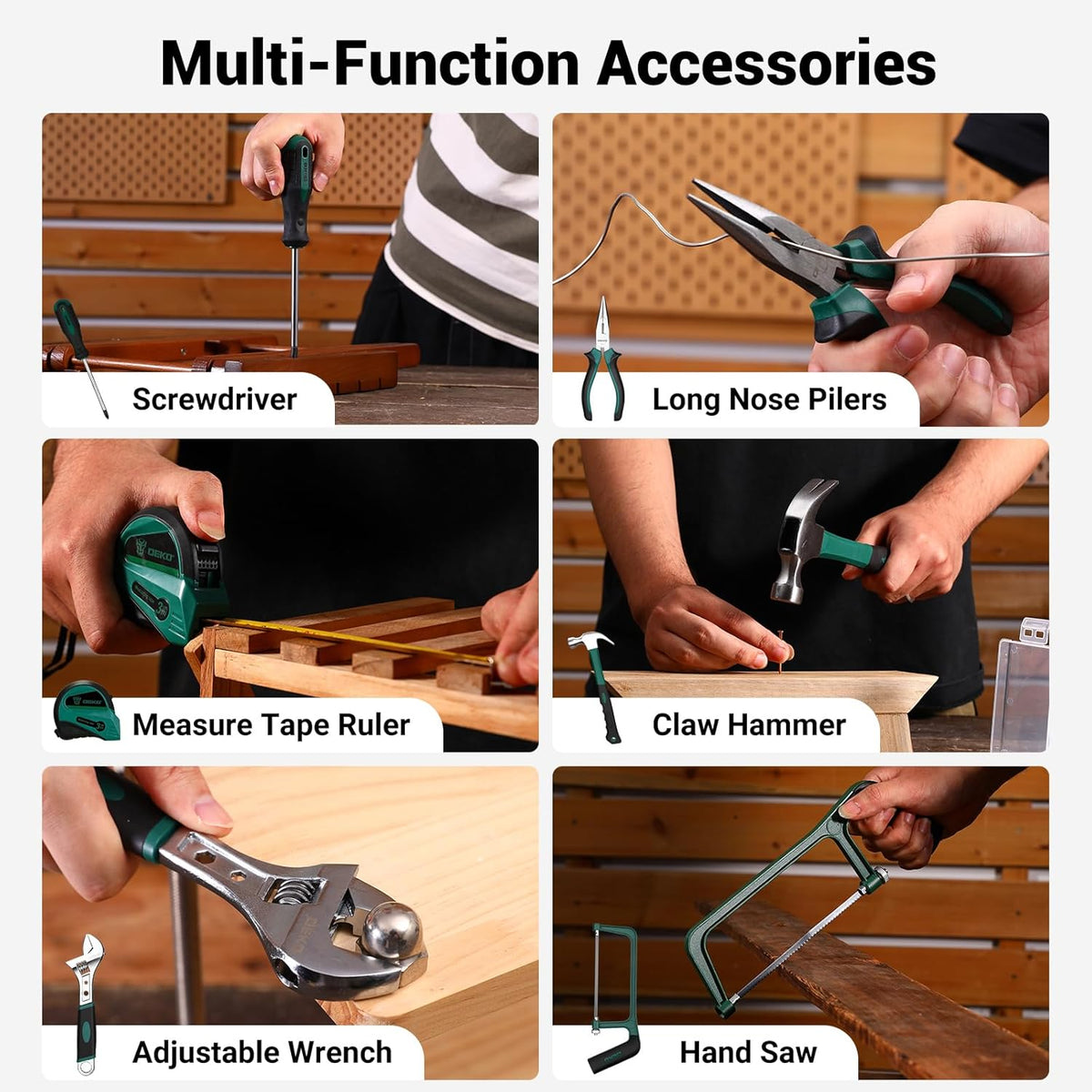 Gereedschapskit Box Boorset: DEKO 238 stuks Home Mechanic Toolbox met 12V Power Draadloze Boor Hand Reparatie Gereedschap Sets Combo Kits Opslag Organizer Lade Case voor Mannen (Groen)