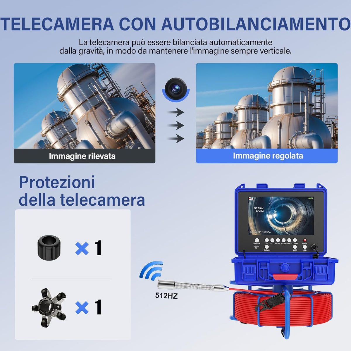 Inspectiecamera, buizen, 512 Hz, zelfnivellerende meter, 9 inch DVR-endoscoopcamera voor uitlaatbuis, Fognario, buisleiding, industriële endoscoop, IP68 waterdicht, 30 m